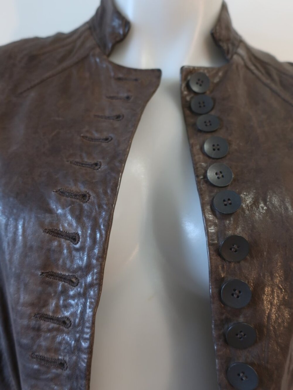 Womens All Saints Brown (Item- 314) Cropped Bomber Leather Lelex Moto Jacket 12 - Picture 7 of 15